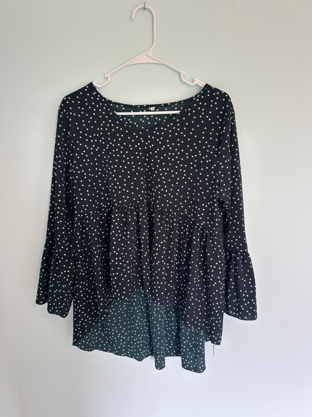 Dark Green & White Polka Dot Babydoll Top
